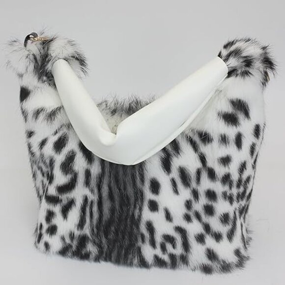 Neiman Marcus Snow Leopard Print Rabbit Fur Hobo Bag - Picture 2 of 6